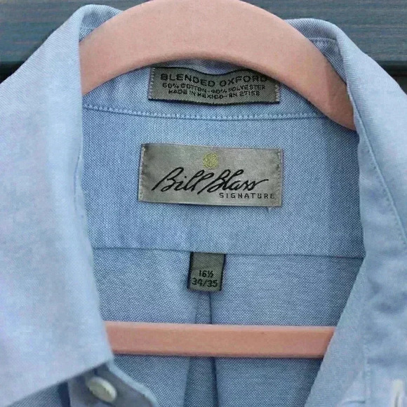 Bill Blass Mens Light Blue Button-down Shirt Size 16 1/2 Large Blended Oxford - Picture 4 of 6